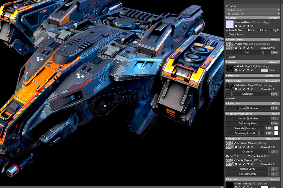 Anshar Online spaceships: Settings for beauty renders on Marmoset Toolbag